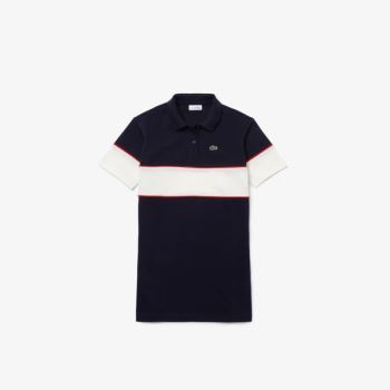 Lacoste Colorblock Soft Cotton Polo Dress - Šaty Dětské Tmavě Blankyt Blankyt / Bílé / Červené | CZ-